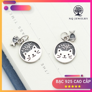 Charm bạc hình mèo và cá treo