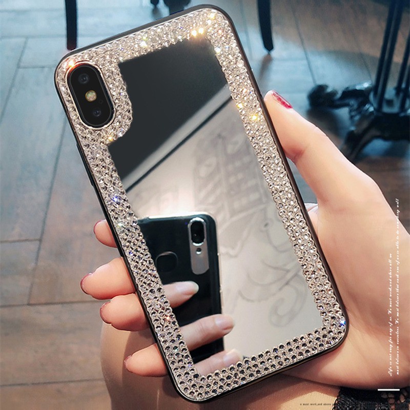 Ốp Gương Kim Cương Giả Sang Trọng Cho iPhone 11 Pro Max X XR XS Max 12 Mềm Chống Sốc Dành Cho iPhone 13 6 S 7 8 Plus