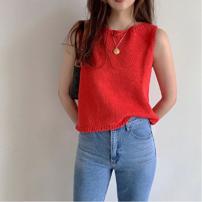 Áo sweater ZHELIHANGFEI không tay lưng cao thiết kế quyến rũ cho nữ