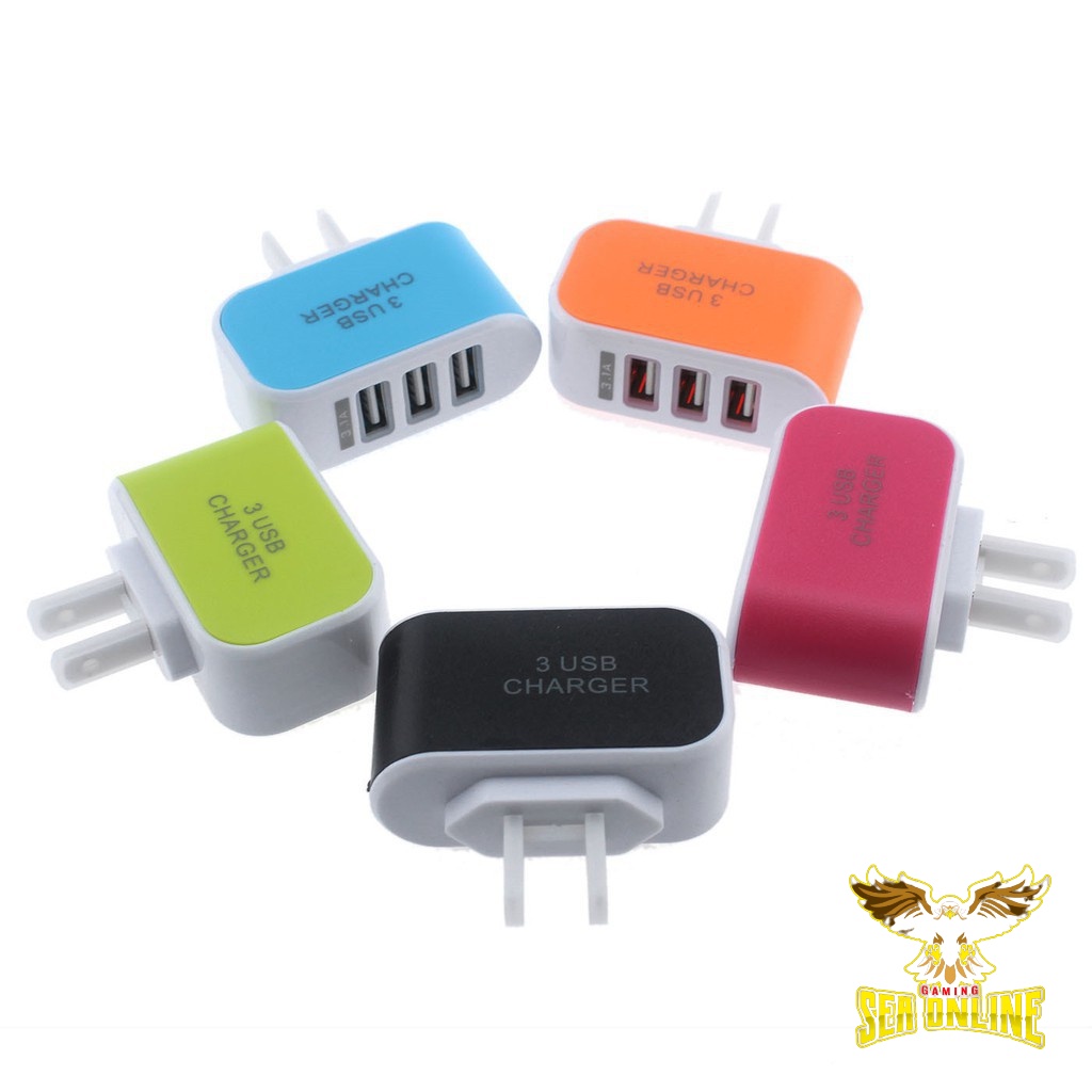Củ sạc 3 cổng USB có thể sạc lên 3 thiết bị di động, đồng thời thông qua một ổ cắm điện.