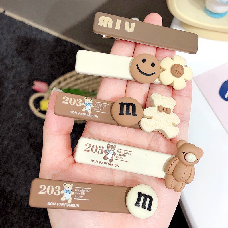 Kẹp tóc gấu thỏ hoa màu trà sữa ngọt ngào dễ thương hot trend Hàn Quốc Tatitava