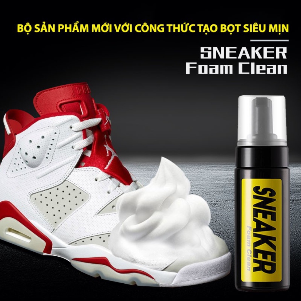 Combo Bộ vệ sinh giày Sneaker Cleaning 3 món gồm chai xịt bọt, bàn chải mềm, khăn lau giặt khô giày trắng, thể thao, da