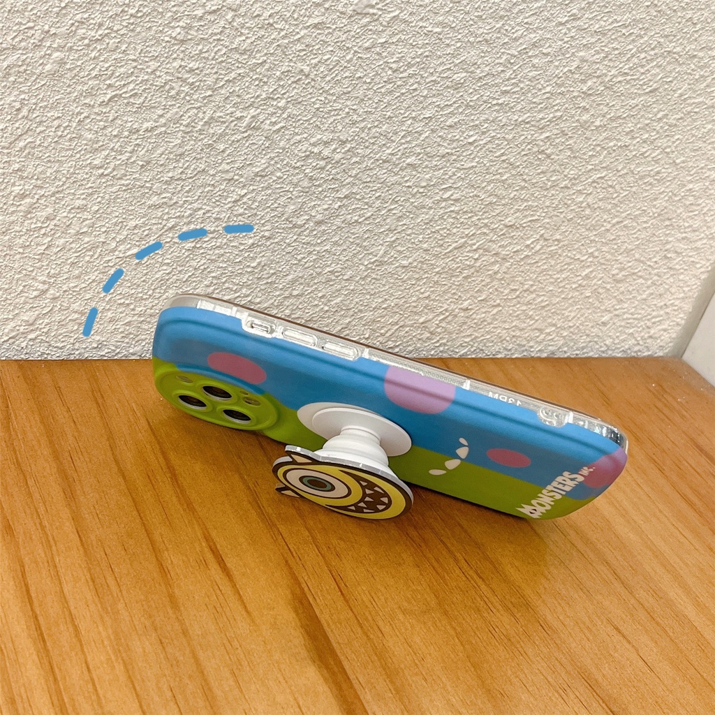 Ốp Điện Thoại Silicon TPU Mềm Hình Đôi Mắt Xanh Hoạt Hình Gắn Giá Đỡ Chống Sốc Bảo Vệ Ống Kính Máy Ảnh Cho iphone 11 12 13 Pro Max XS X XR