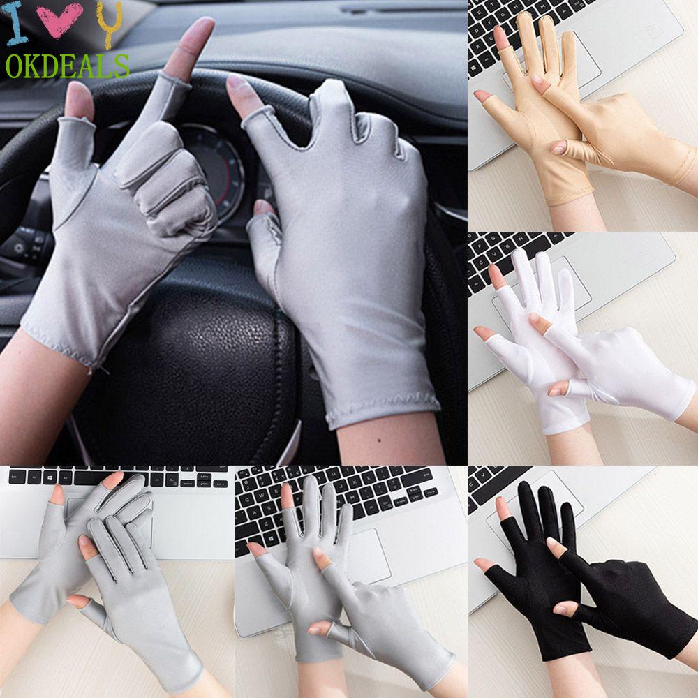Đôi găng tay hở ngón mềm mại thoáng khí chống tia UV cho nam nữ