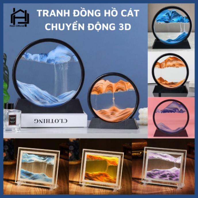 Tranh đồng hồ cát chảy chuyển động 3D, tranh thủy tinh nghệ thuật trang trí để bàn decor làm việc