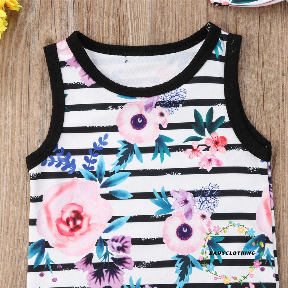 Bộ áo liền quần và băng đô in họa tiết hoa xinh xắn dành cho bé gái