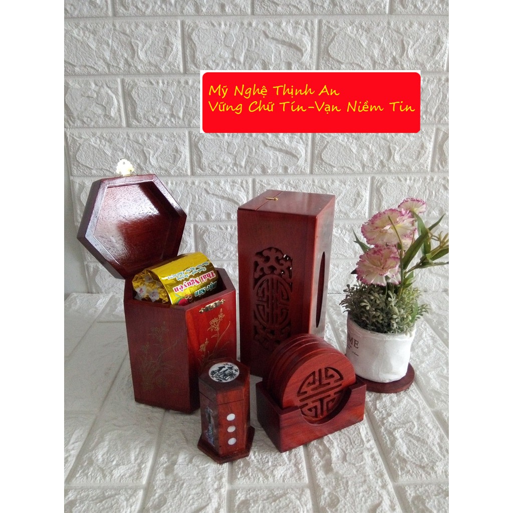 Bộ bốn món tiện ích hộp trà lớn,hộp khăn giấy chữ nhật ,lót ly khảm,hộp tăm-4MLL01