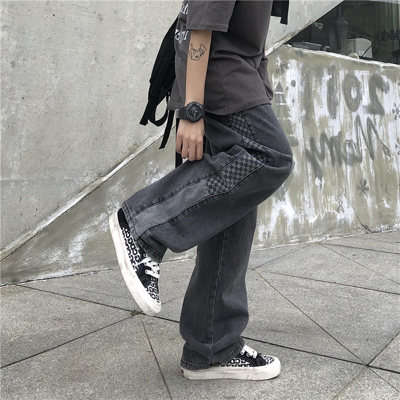 (Q121) quần jeans unisex khối caro retro phong cách hàn quốc size S - 2XL