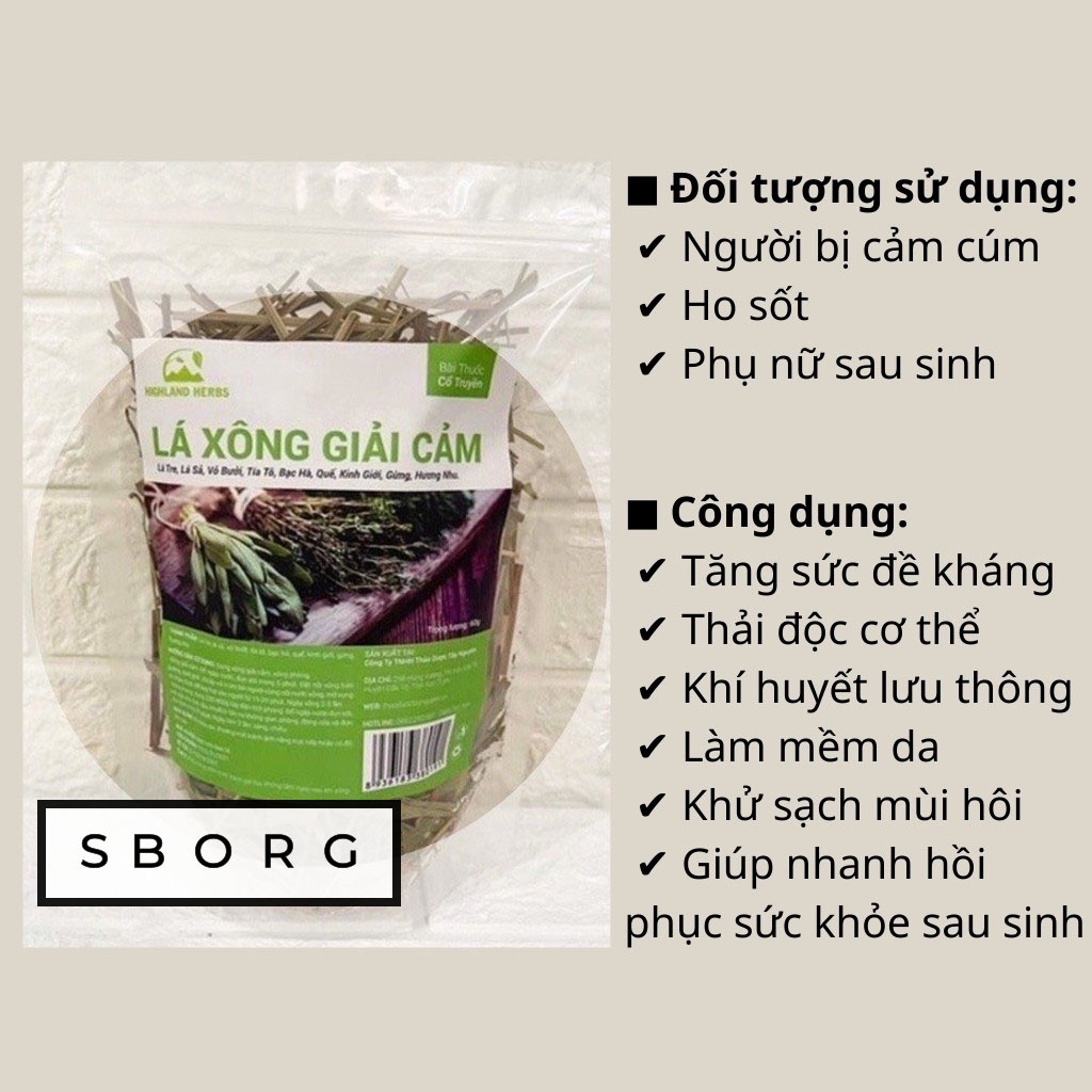 Túi xông giải cảm SBORG lá khô thảo dược xả độc tố hiệu quả, tăng sức đề kháng, khử sạch mùi hôi cho cơ thể túi 60g