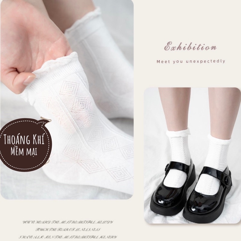 Tất Vớ Nữ Lalila Màu Trắng Tinh Khôi Phong Cách Lolita Nhật Bản Dễ Thương LTN06