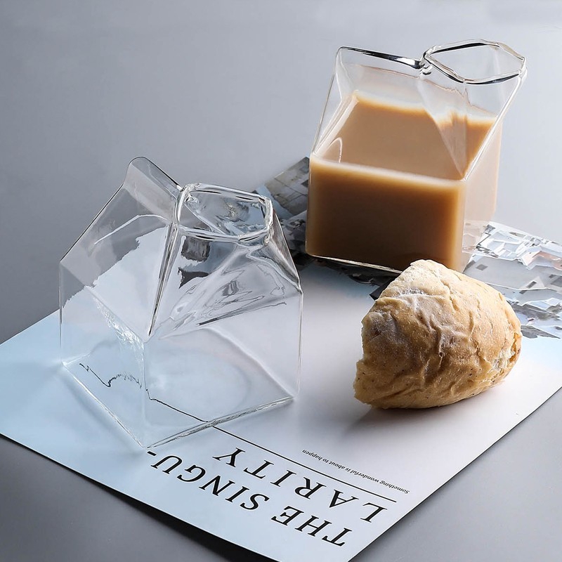 Cốc thủy tinh SWEEJAR thiết kế hình hộp sữa vuông sáng tạo chất liệu kháng nhiệt cao