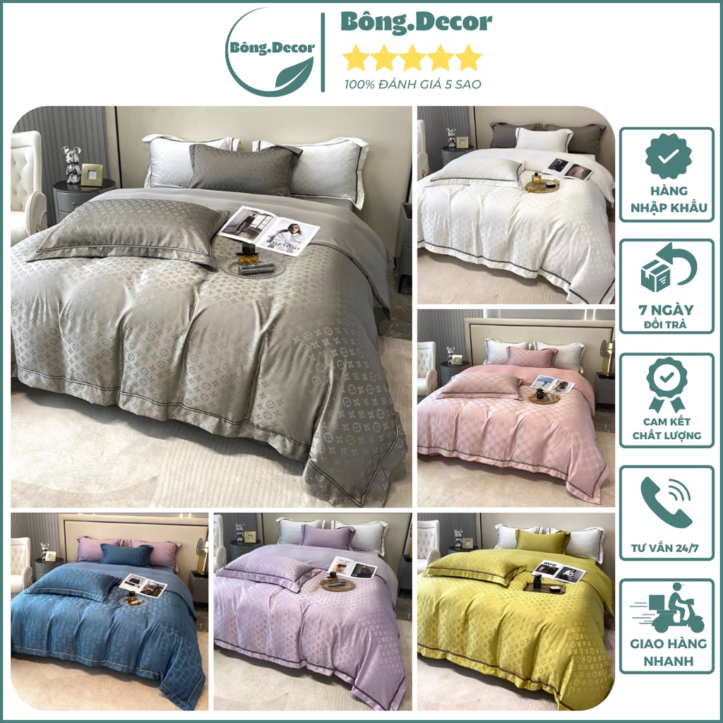Bộ chăn ga gối lụa 4 món  thương hiệu vân chìm nhập khẩu cao cấp, set ga gối lụa sang trọng mềm mát mịn không xù lông
