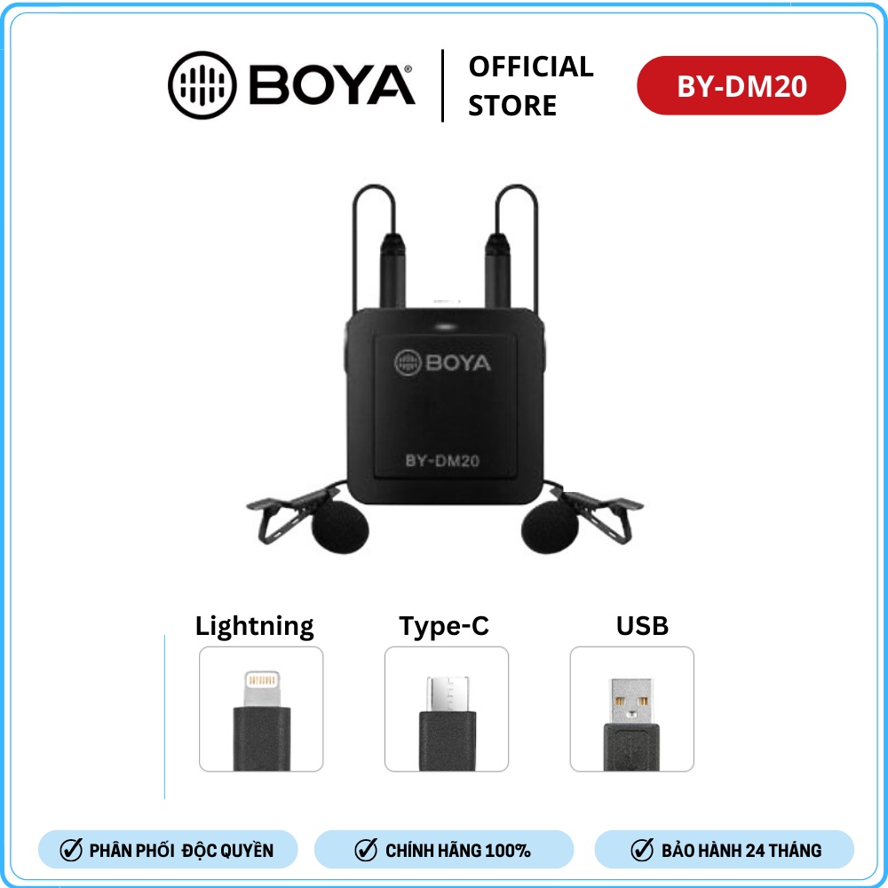 [BẢO HÀNH 2 NĂM] BOYA BY-DM20 - Bộ mic thu âm đôi dành cho thiết bị iOS (Lightning)/Android (Type-C/Laptop