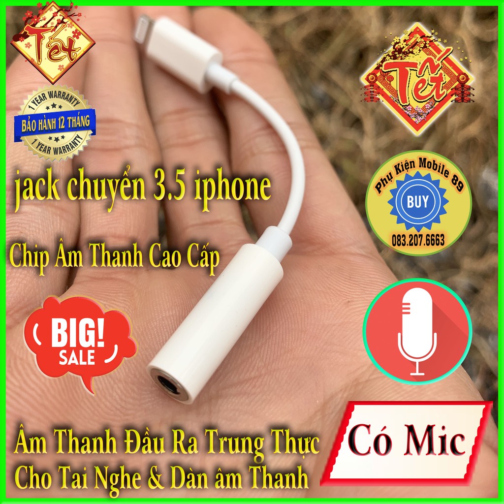 Có Mic - Jack Chuyển Đổi Tai Nghe Lightning Sang 3.5 Iphone 7, 7plus, 8, 8plus ,X 11 12 -  Tai nghe ( Kết nối bluetooth)