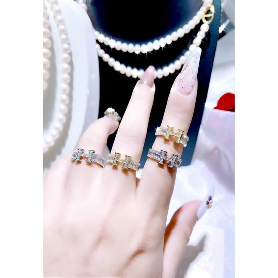 Nhẫn chữ H xi bạch kim/ xi vàng siêu sáng siêu bền Kami