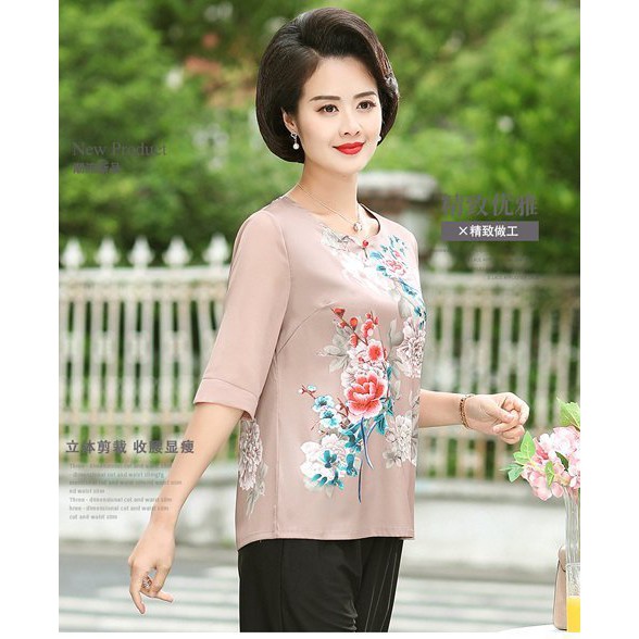 ÁO SƠ MI VOAN TRUNG NIÊN THÊU HOA CAO CẤP