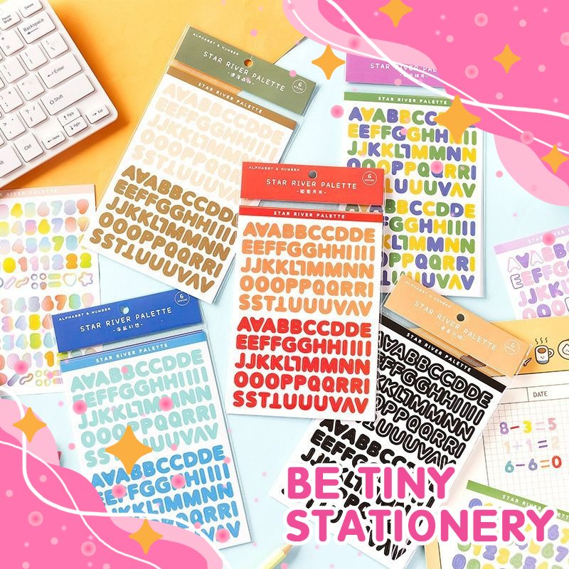 Set 6 tấm Sticker chữ số nhiều màu Star River Palette Trang trí siêu xinh Be Tiny Stationery