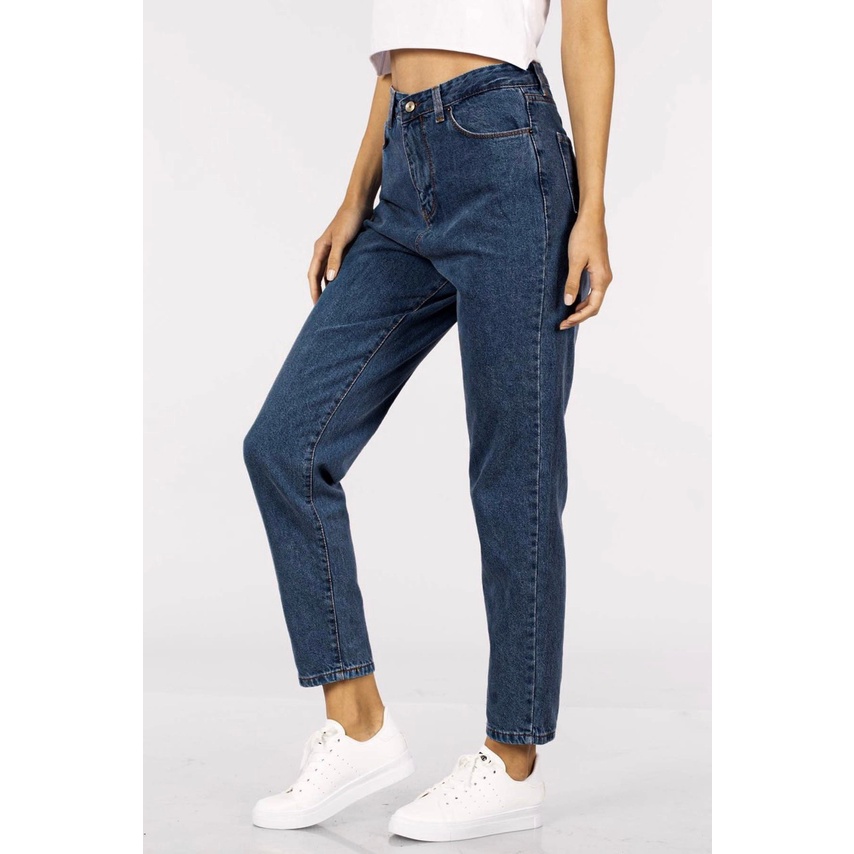 Quần Mom Jeans Nữ Lưng Cao Màu Xanh Đậm M-03