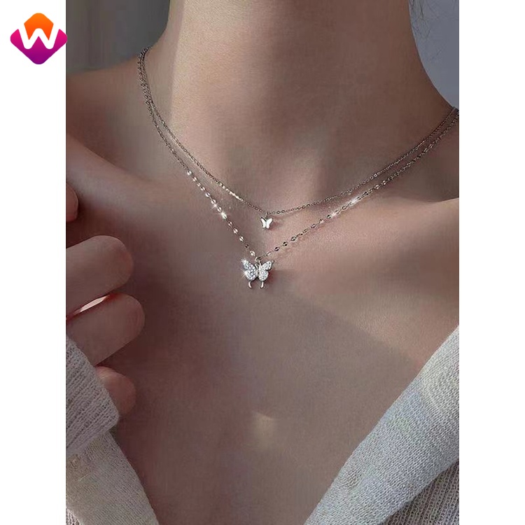 Vòng cổ Hai Lớp Hình Bướm Đính Đá Sang Trọng Cho Nữ