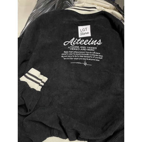 Áo khoác bomber  from rộng unisex chất vải nhung tăm cao cấp thêu chữ Aiteeins