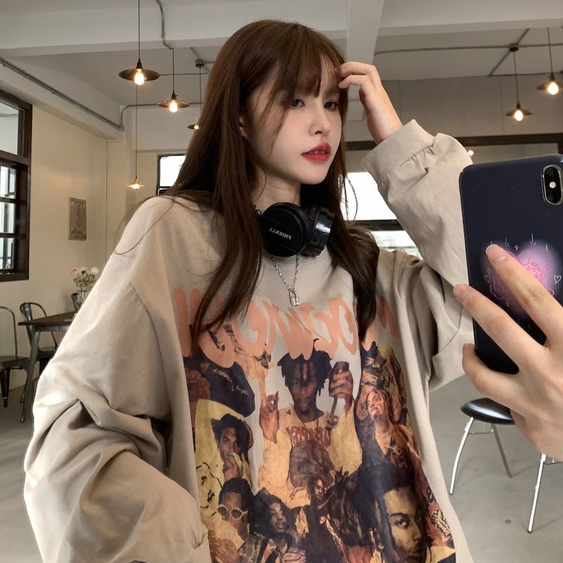 Áo Hoodie Dài Tay Dáng Rộng Thời Trang Hip Hop Mỹ 2022