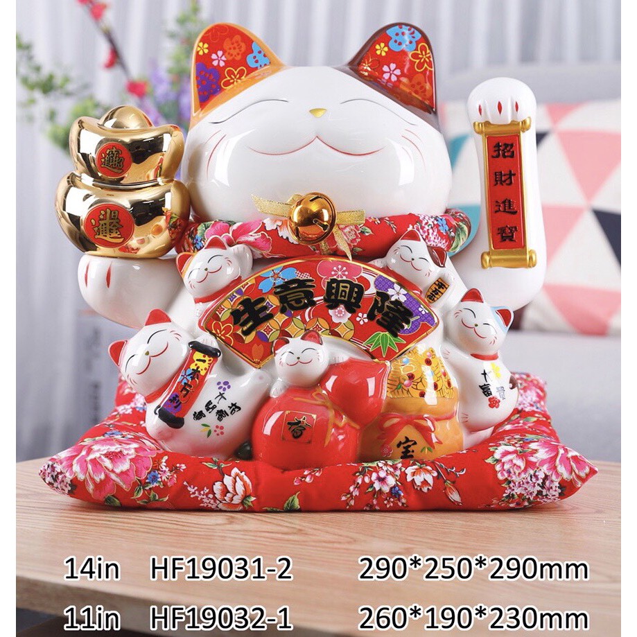 [Big Sale] Mèo Thần Tài Sứ , Mèo May Mắn Maneki Neko 26cm . Vẩy Tay Gọi Khách BÁT PHƯƠNG KHAI TÀI