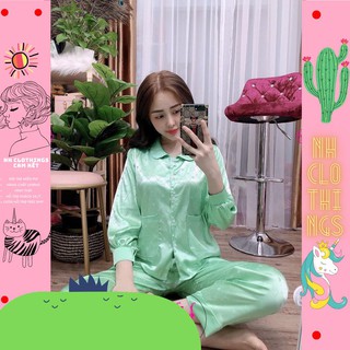 Đồ Bộ Đồ Ngủ Pijama Nữ Tiểu Thư Cổ Sen Chất Liệu Gấm Lụa Dài Tay Dài Free Size từ 40-60Kg - HÀNG MỚI VỀ - NH CLOTHINGS