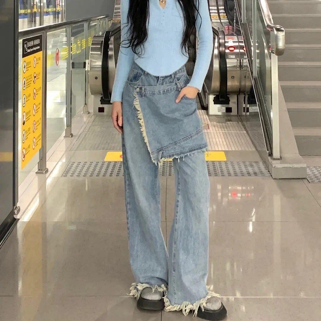 Quần jean dài ống rộng size lớn mẫu 2022 thời trang mùa xuân dành cho nữ | BigBuy360 - bigbuy360.vn