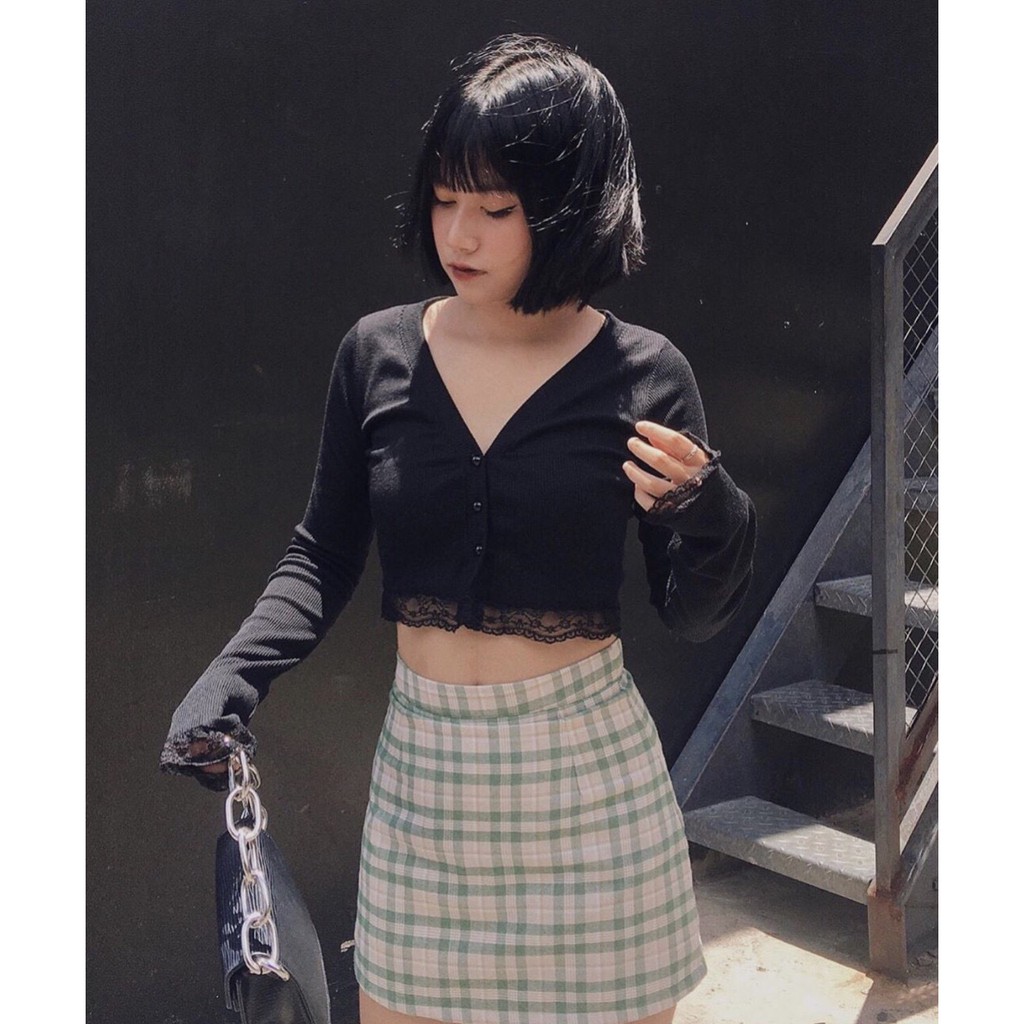 Áo croptop tay dài phối ren A5003 | BigBuy360 - bigbuy360.vn