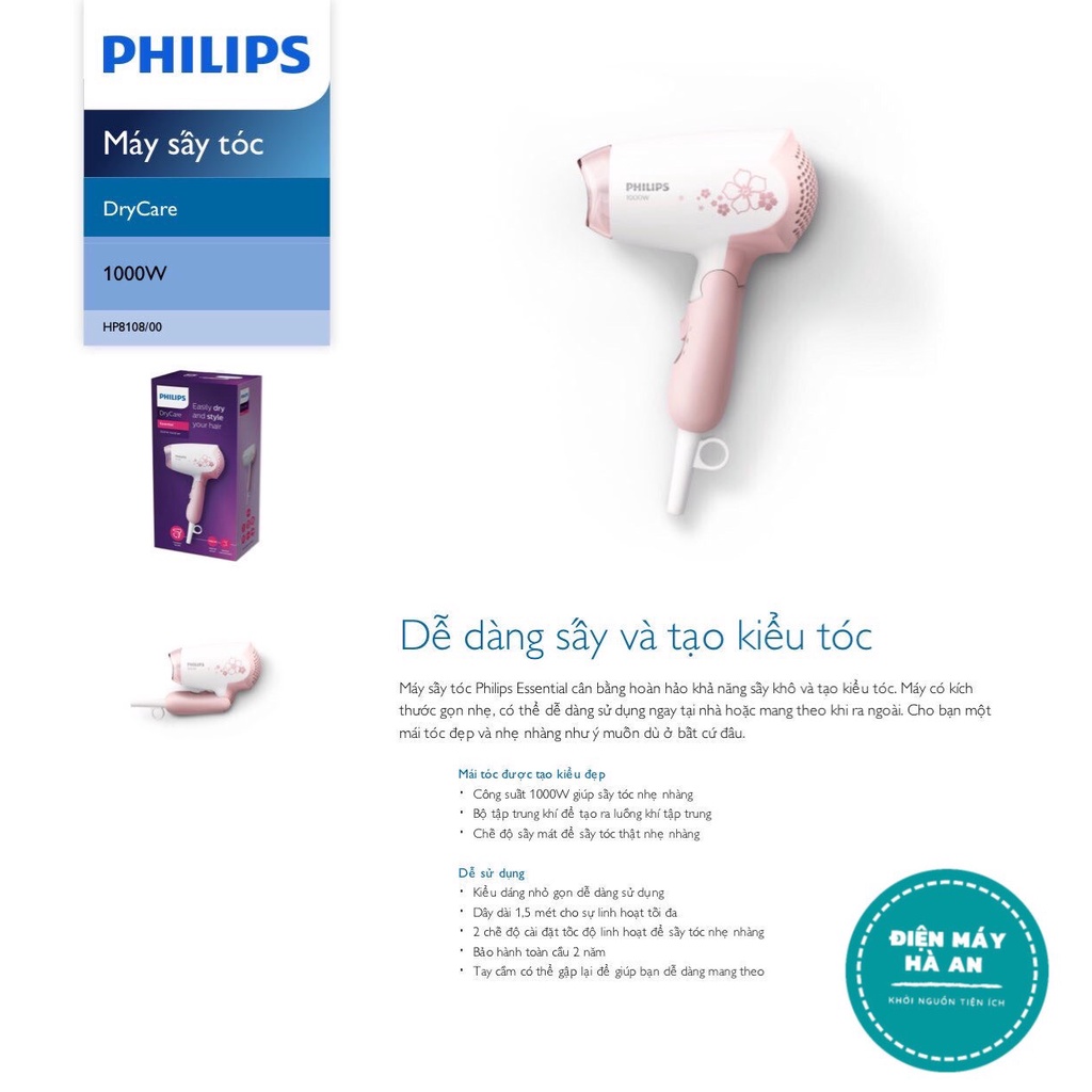 Máy sấy tóc du lịch Philips HP8108 - Hàng chính hãng - Bảo hành 24 tháng