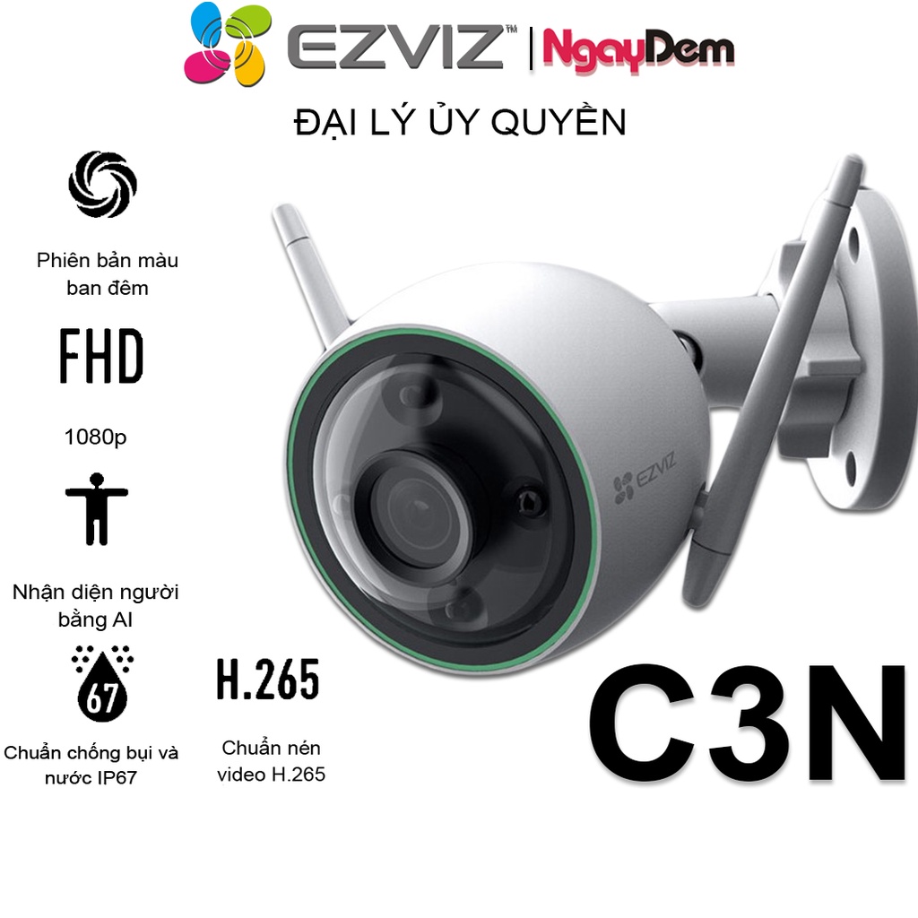 Camera Ngoài Trời Wifi EZVIZ C3N 2MP 1080P Màu Ban Đêm - Hàng chính hãng