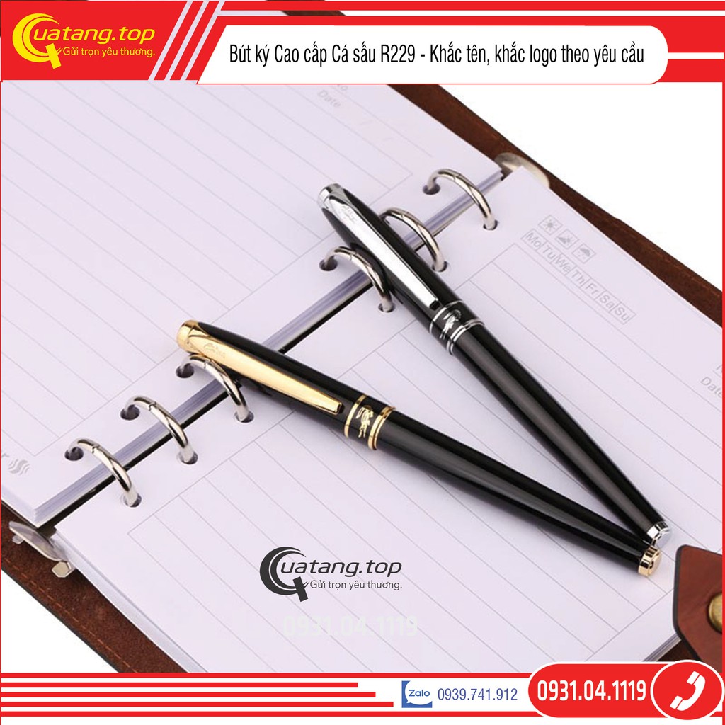 Bút ký cao cấp Cá sấu Cocrodeli TopGift R229 viền vàng, Ngòi 0.5mm mực xanh Quà tặng sếp, sinh nhật bạn bè