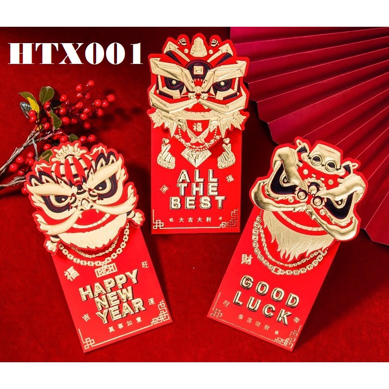 BLX39-44_Bao Lì xì TẾT 2023, Bao lì xì đỏ-vàng may mắn và tài lộc, 9x17cm, 3 cái/xấp