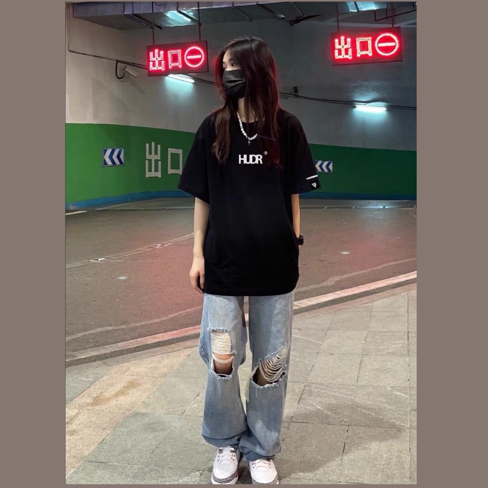 Áo thun phông logo tay Full size KL Unisex tay lỡ form rộng HEIBAIBAIFENBAI Unisex
