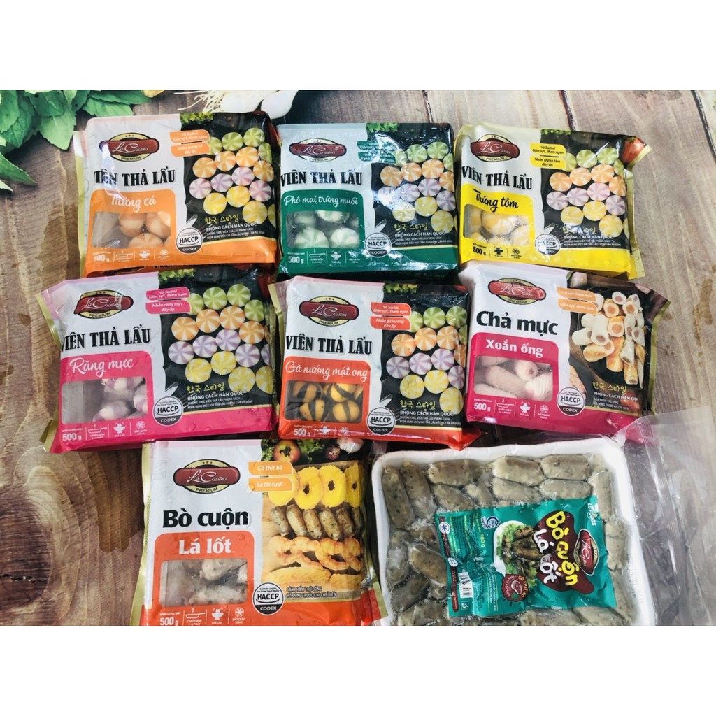 viên thả lẩu nhân phô mai trứng muối khay 500g LCFOOD màu xanh