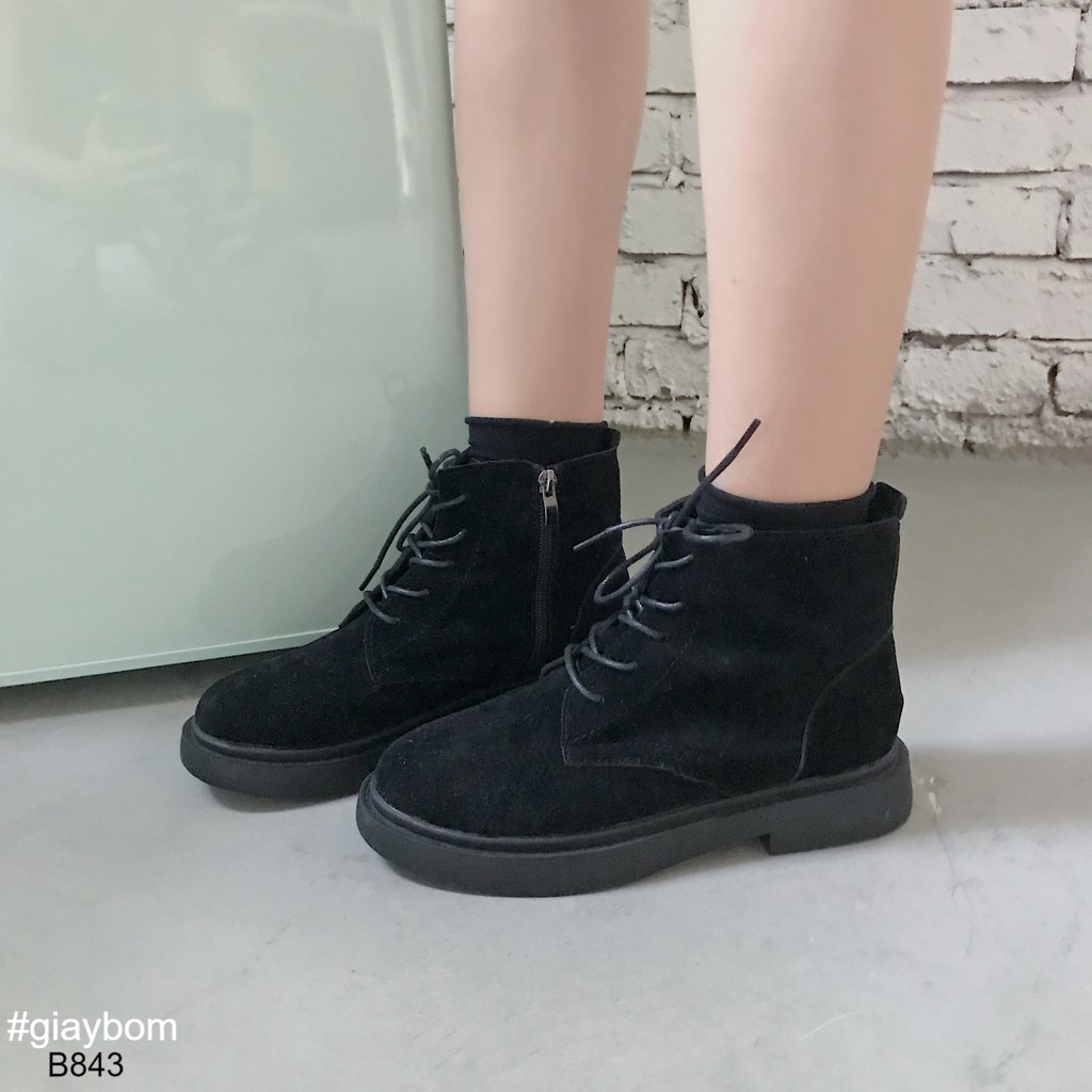| Flassale| Giày Boot Da Lộn Đế Cổ Lửng Đế Cao 2 cm Khóa Khéo Bên Hông B843