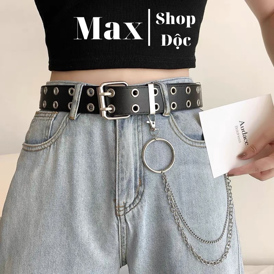 Thắt Lưng Da Nam Nữ Dây Nịt Chain Xích - Thắt Lưng Unisex 2 Hàng Khoen Chain Xích Dây Xích Treo Quần - Maxshopdoc