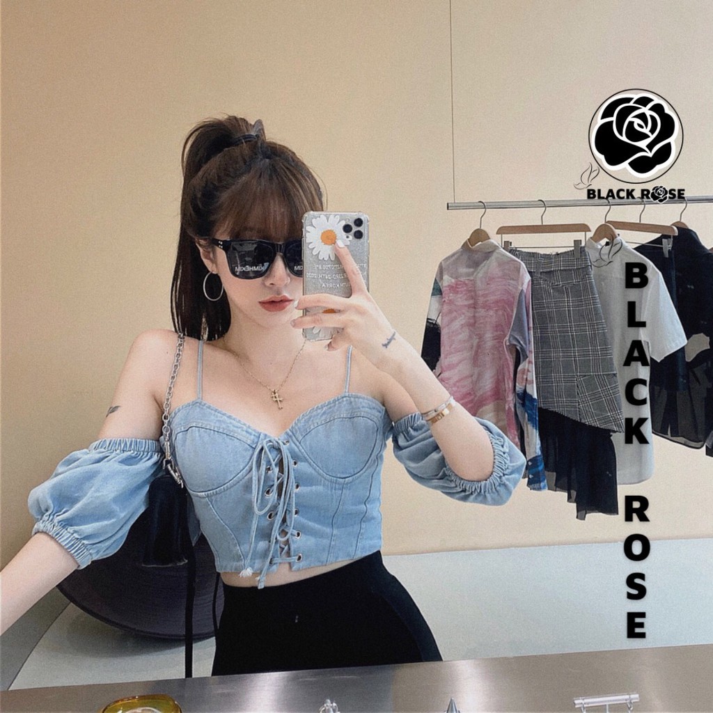 Áo Kiểu Nữ Jean Đẹp Hàn Quốc Back Rose Aó Jean Rin Nữ Sexy Sang Chảnh Hot 2021 - TẤM BOUTIQUE
