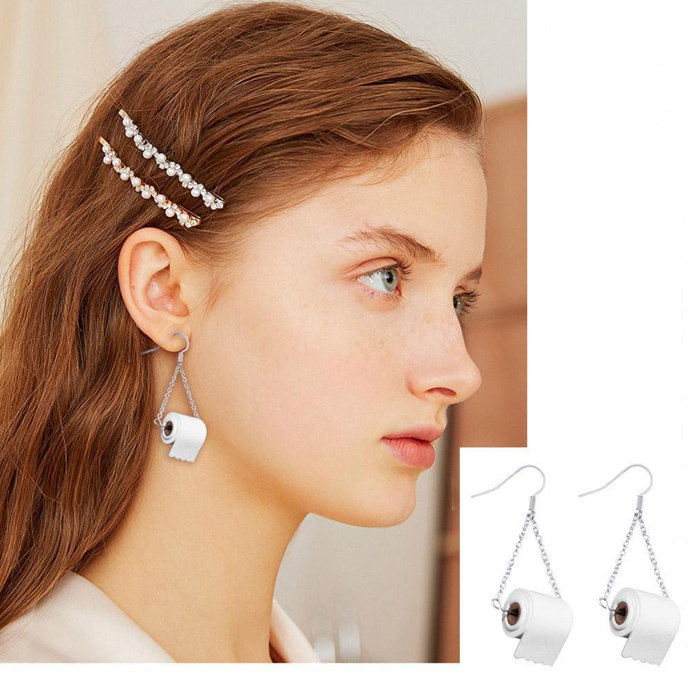 Khuyên tai hình cuộn giấy vệ sinh vui nhộn sáng tạo M6T0