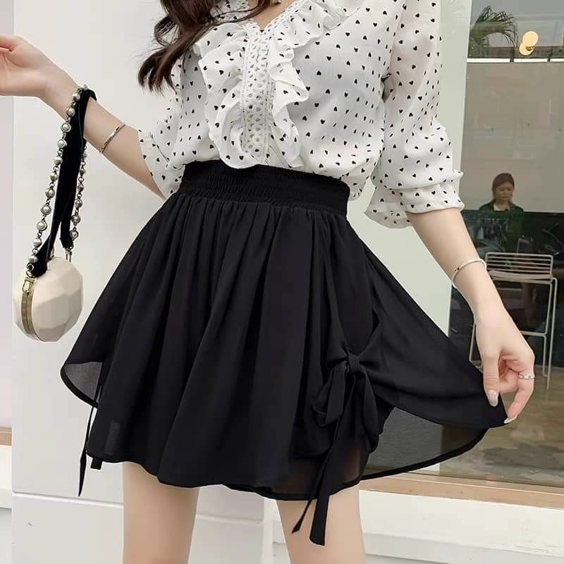 Quần váy voan lưng thun cột nơ lưng cao 2 lớp điệu đà trẻ trung TU130