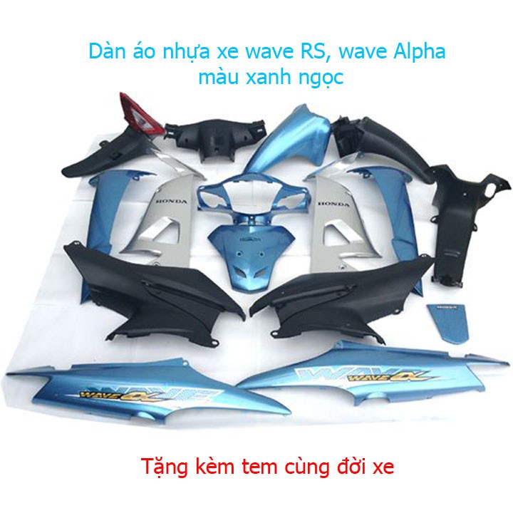 Dàn áo xe Wave RS - Wave alpha đời 2006 trở lên, nhựa nguyên sinh ABS màu xanh ngọc