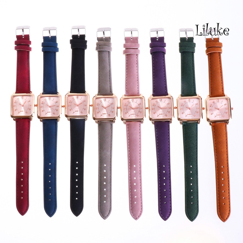 Đồng Hồ Đeo Tay Mặt Vuông Dây Giả Da Thời Trang Cho Nữ