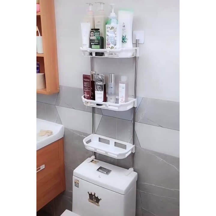 Kệ nhà tắm thông minh dán tường 3 tầng, kệ 3 tầng đa năng để trên bồn cầu nhà vệ sinh Toilet, kệ để gia vị nhà bếp