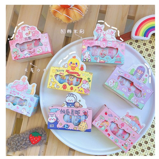 Hộp 5 cuộn washi tape nhám dễ thương nhiều mẫu - Set 5 cuộn washi nhũ siêu xinh - Corgi Shop