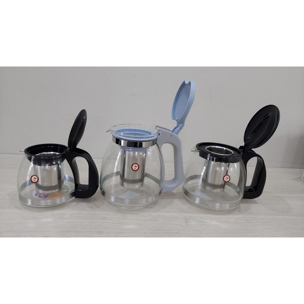 bình lọc trà thân thuỷ tinh khung inox tay cầm nhựa 700ml 1200ml 1500ml