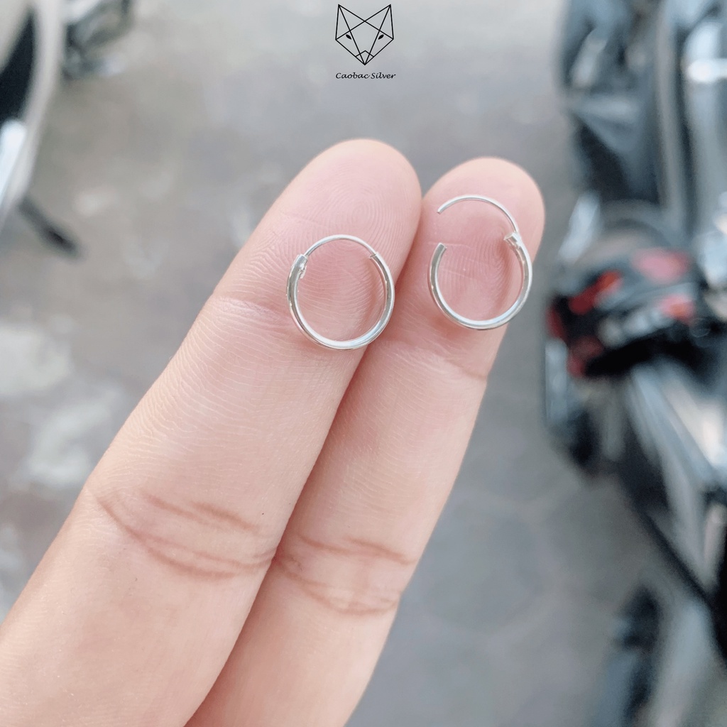 Khuyên Tai Bạc Nữ CaoBac Silver Chất Liệu Bạc Thái Cao Cấp Tròn Trơn Basic 1cm Cá Tính Unisex Độc Đáo
