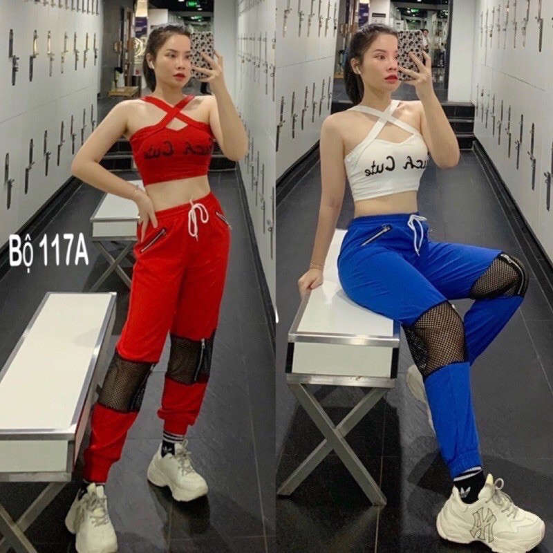 BỘ TẬP ZUMBA, GYM QUẦN JOGGER BRA CUTE KHOÁ KÉO PHỐI LƯỚI HIT HOT, TRẺ TRUNG, NĂNG ĐỘNG