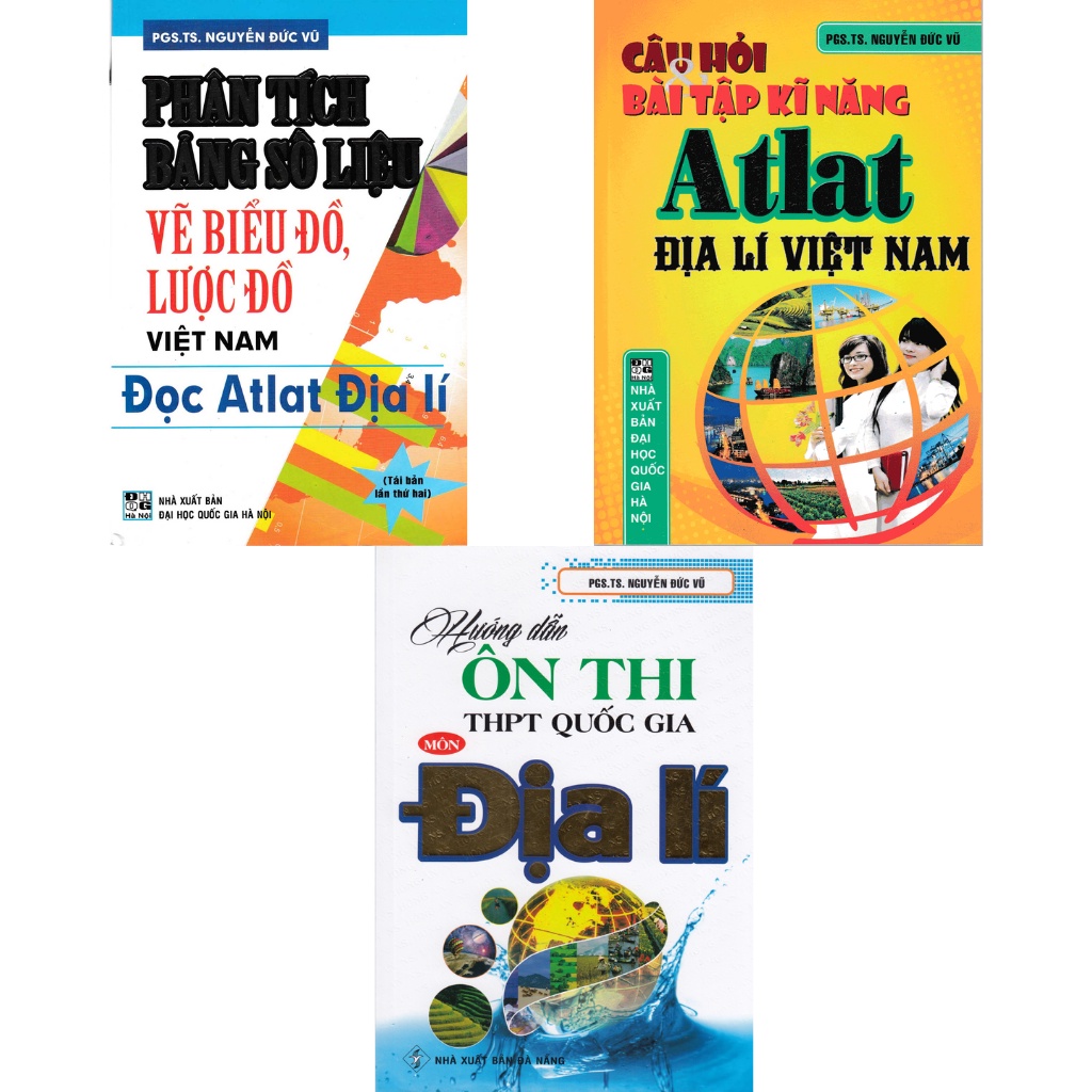 Sách - Combo Hướng Dẫn Ôn Thi Quốc Gia Môn Địa Lí , Câu Hỏi Và Bài Tập Kĩ Năng Địa Lí , Phân Tích Bảng Số Liệu Atlat