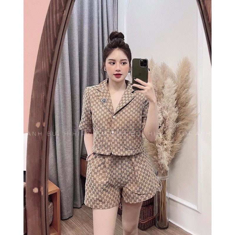 Set hoạ tiết gc cổ vest dành cho nữ