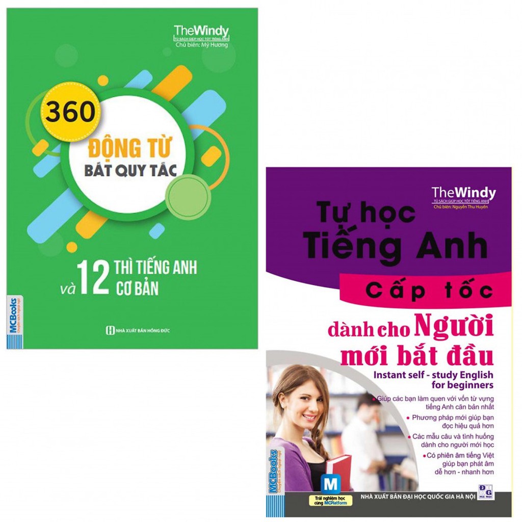 Sách - Combo tự học tiếng anh cấp tốc, 360 động từ bất quy tắc và 12 thì tiếng anh cơ bản